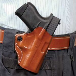 DESANTIS MINI SCABBARD HOLSTER - RH OWB LEATHER SF HELLCAT TAN