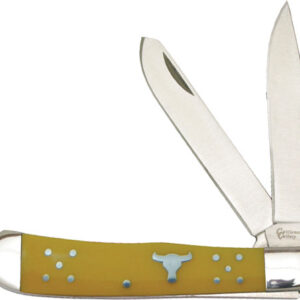 ABKT CATTLEMANS CUTLERY 3.25" - YELLOW HANDLE TRAPPER 2-BLADE
