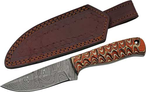 SZCO RITE EDGE 4" RED TWISTED - WOOD HUNTER DAMASCUS W/SHEATH
