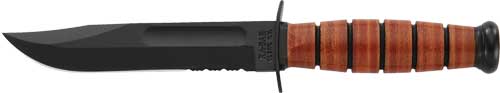 KA-BAR FIGHTING/UTILITY KNIFE - 5.25" SHRT W/LTHR USMC SERRTD