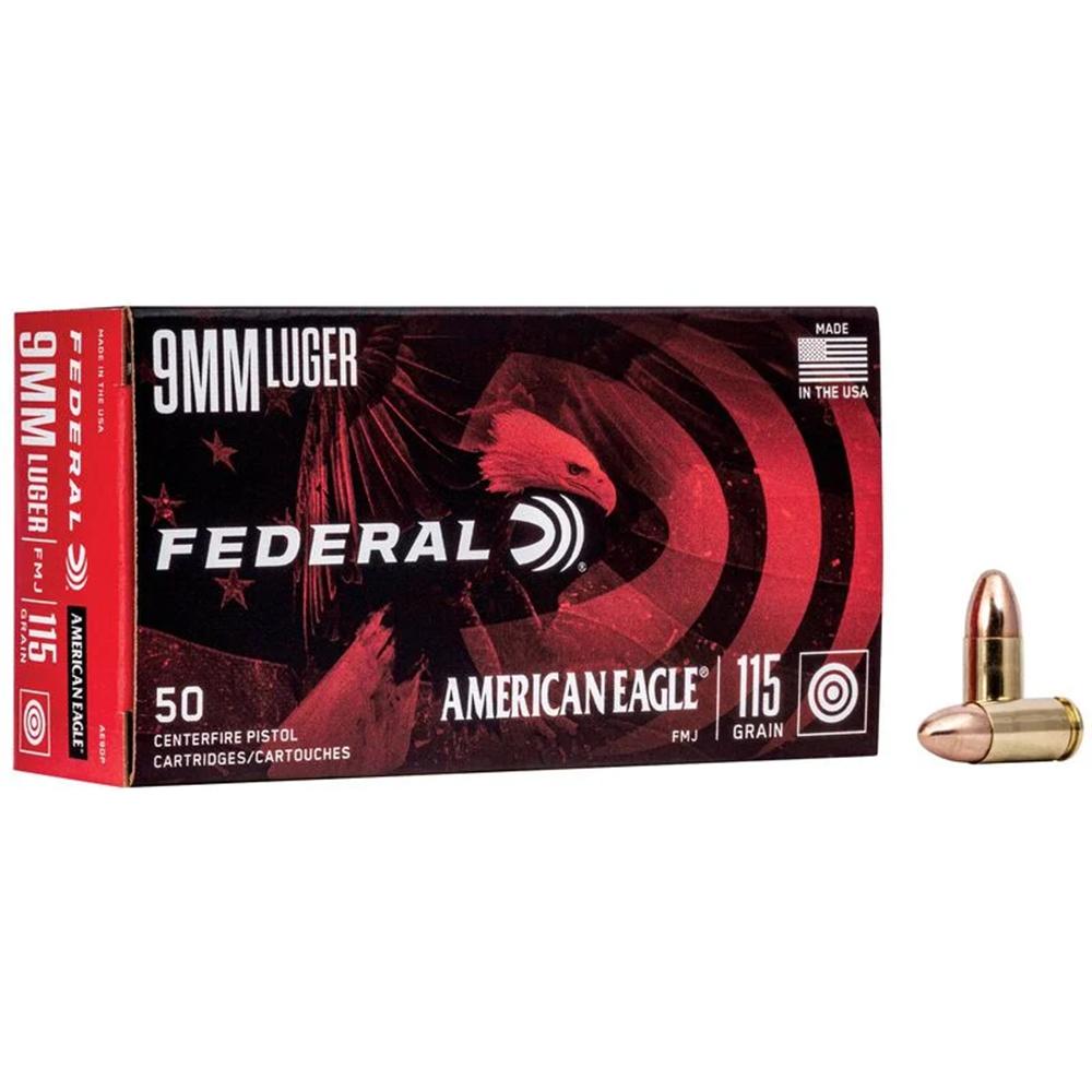 American Eagle Handgun Ammunition 9mm Luger 115 gr FMJ 1180 fps 1000/ct Case