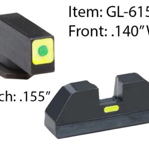 Ameriglo Glock CAP Sight Set For Glock 20 21 29 30 31 32 36 40 41 - Green Tritium Lime Green Lumisquare Outline Front/Rear