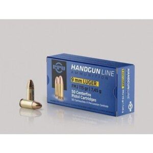 PPU Handgun Ammunition 9mm Luger  115 gr FMJ  1145 fps 50/ct