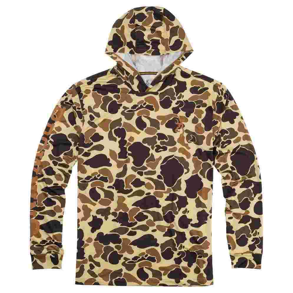 Browning Hooded Long Sleeve Tech Shirt Vintage Tan Camo XL