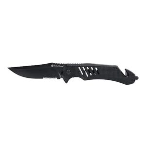 Smith & Wesson Extreme Ops Folding Knife 3-1/2" Clip Point Blade Black with Glass Breaker and Strap Cutter