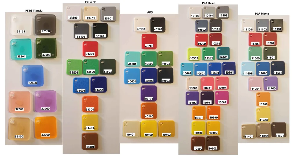 Color Swatches, with all colors for custom inserts